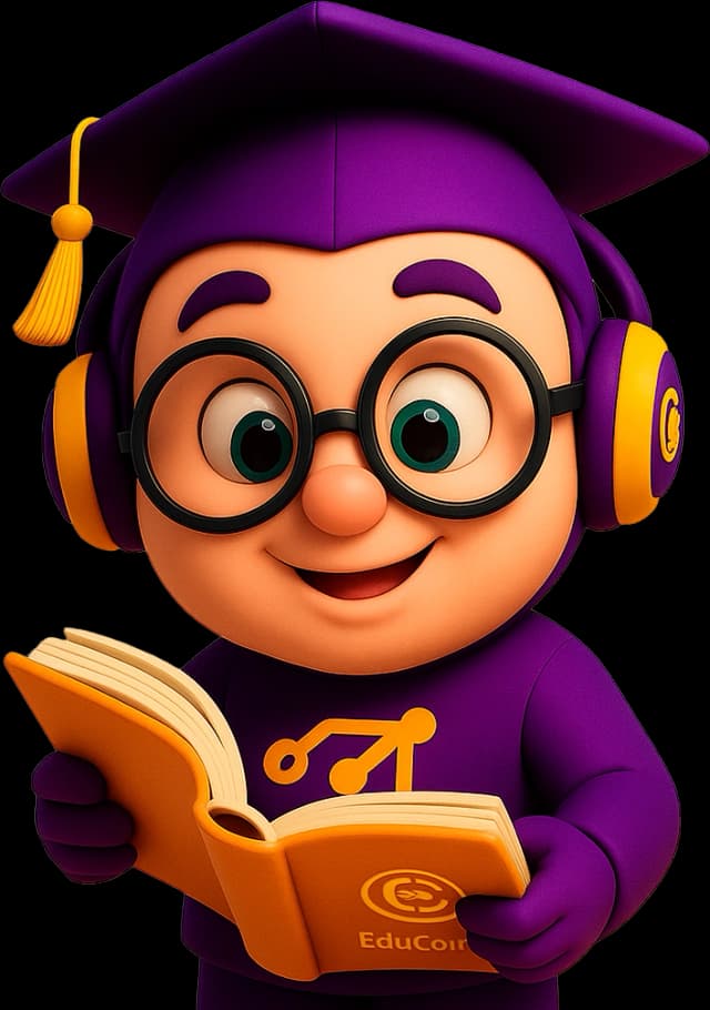 Mascote EduCoins lendo
